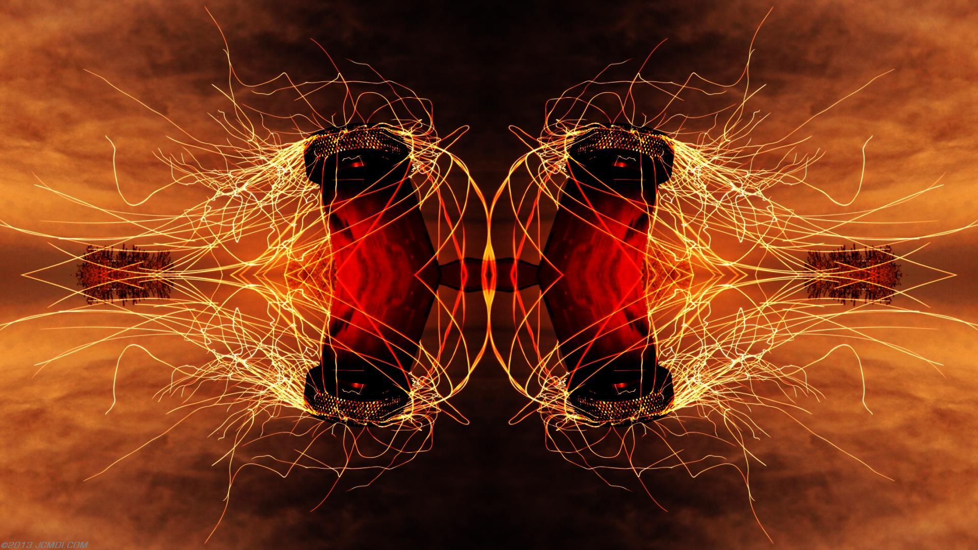 Quadroscopic composite trails: Zoomed 5D clouds moon chimney sparks and stars